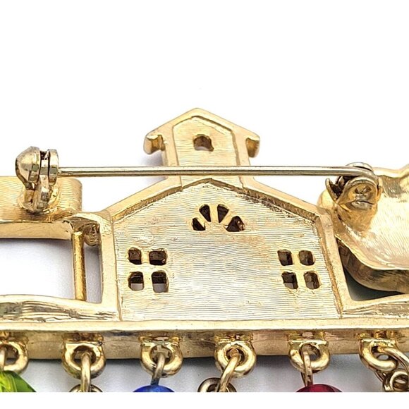 Schoolhouse Brooch With ABC & Beads Enameled Metal Multicolor Pin Closure 2in - Picture 4 of 4